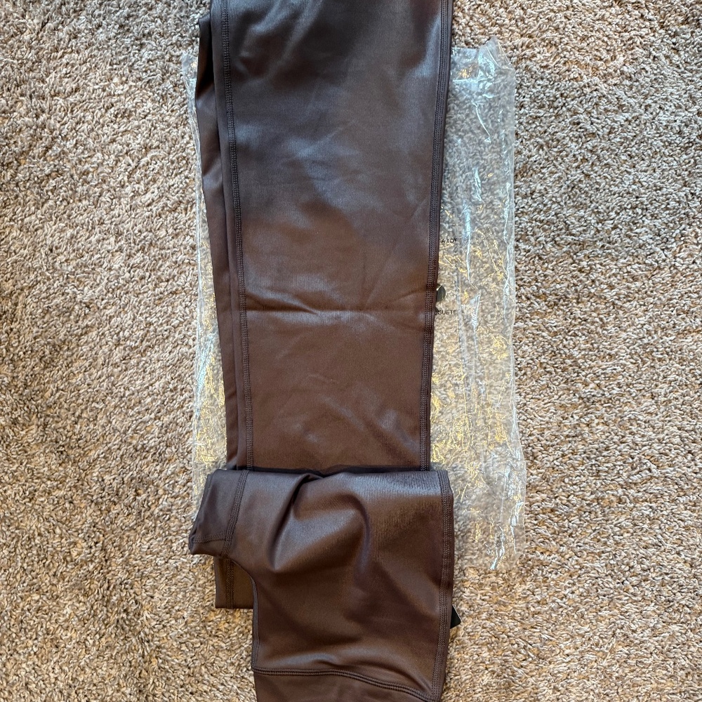 90 Degree by Reflex Crossover Waist Leggings | FAUX Leather - Chocolate Torte XS